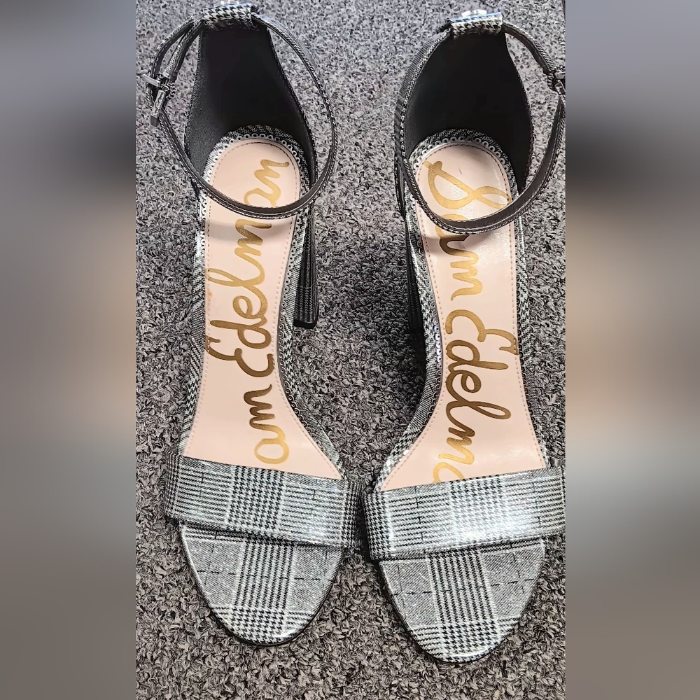 Sam Edelman Gray Plaid Ankle Strap Heels